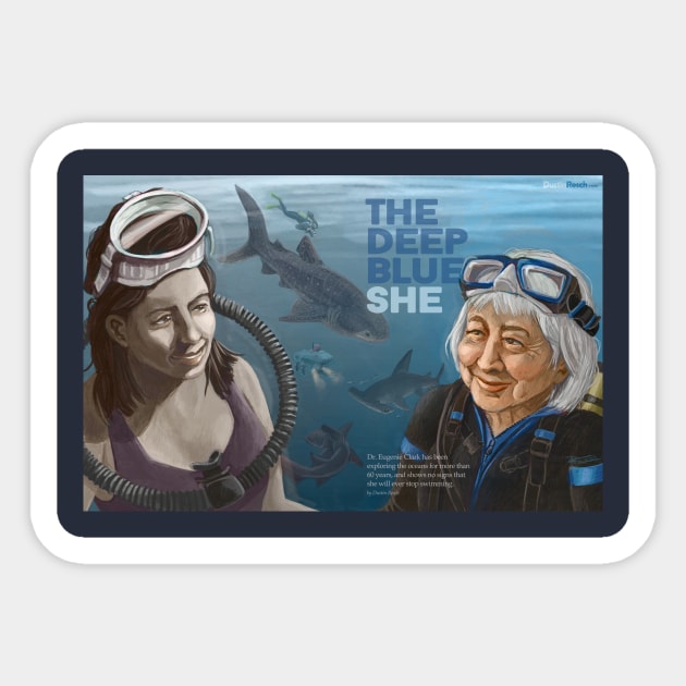 Dr. Eugenie Clark: The Deep Blue She Sticker by Dustin Resch